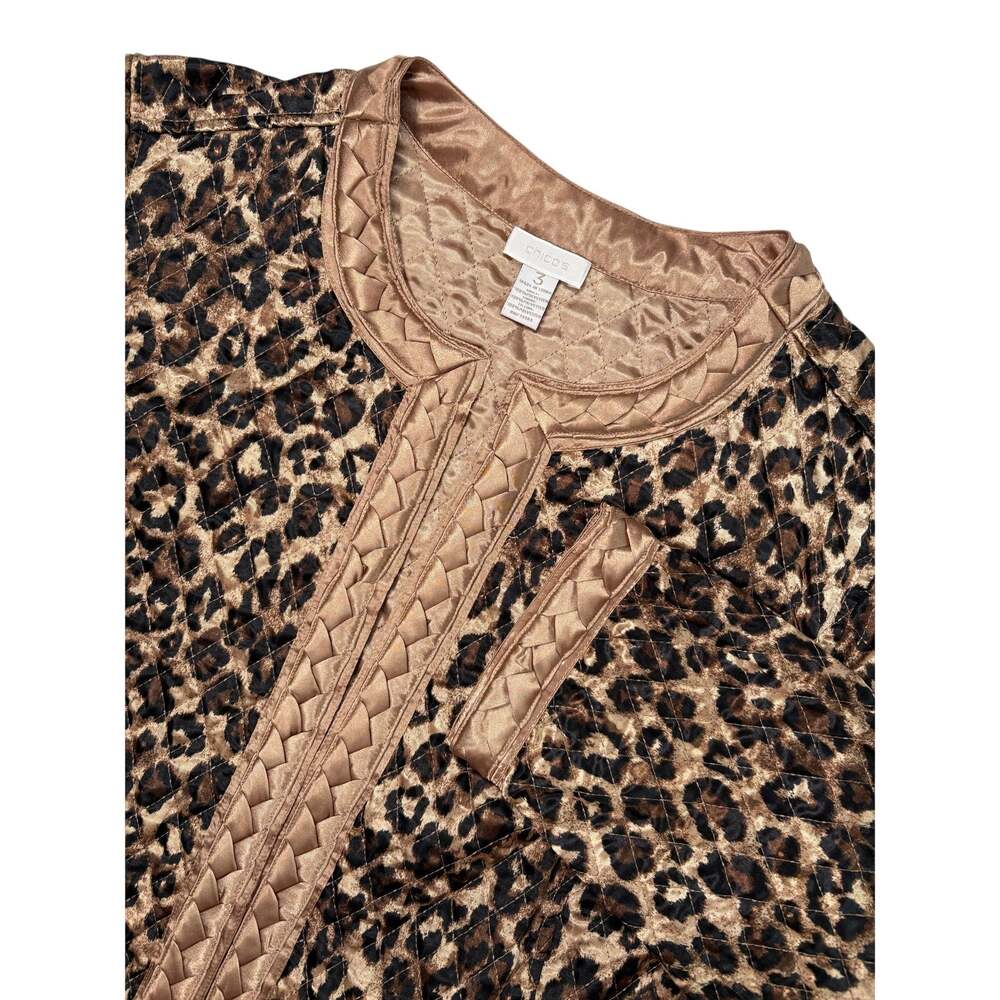 Chico's Quilted Leopard Print Jacket Size 3/XL Reversible Gold Trim Open